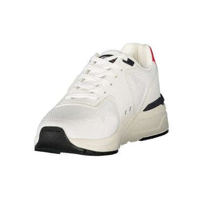Blauer White Polyester Men Sneaker with striking contrasting details, showcasing impeccable craftsmanship and iconic logo for elite fashion.