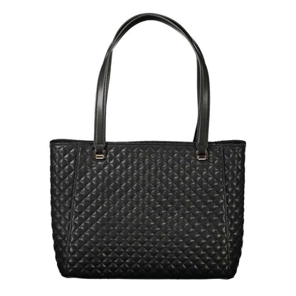 Alt Tag: Guess Jeans Black Polyethylene Women Handbag with quilted design and dual handles for chic sophistication.