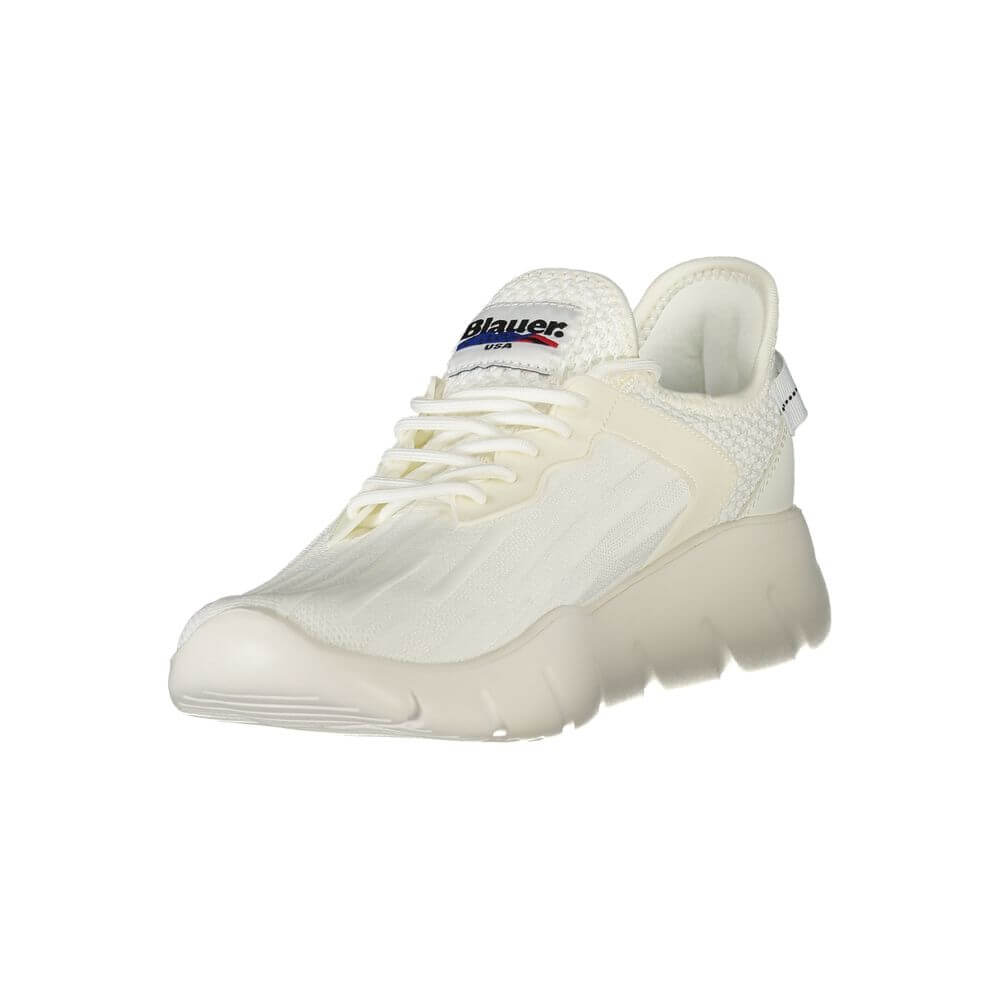 Blauer White Polyester Men Sneaker with bold details and logo, offering urban style, sporty edge, and comfort.