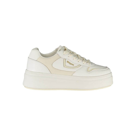 Blauer White Leather Women Sneaker with contrasting details and iconic logo, featuring removable insole and extra laces for style.