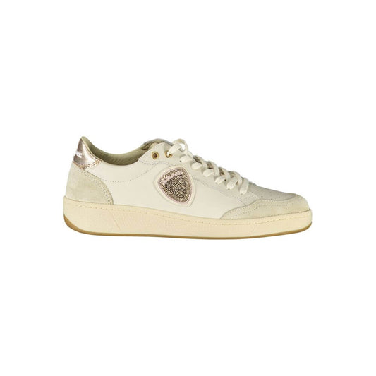 Blauer White Leather Women Sneaker with bronze accents and removable insole for comfort