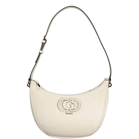 Guess Jeans White Polyethylene Women Handbag with adjustable strap and logo, featuring functional pockets and zip closure.