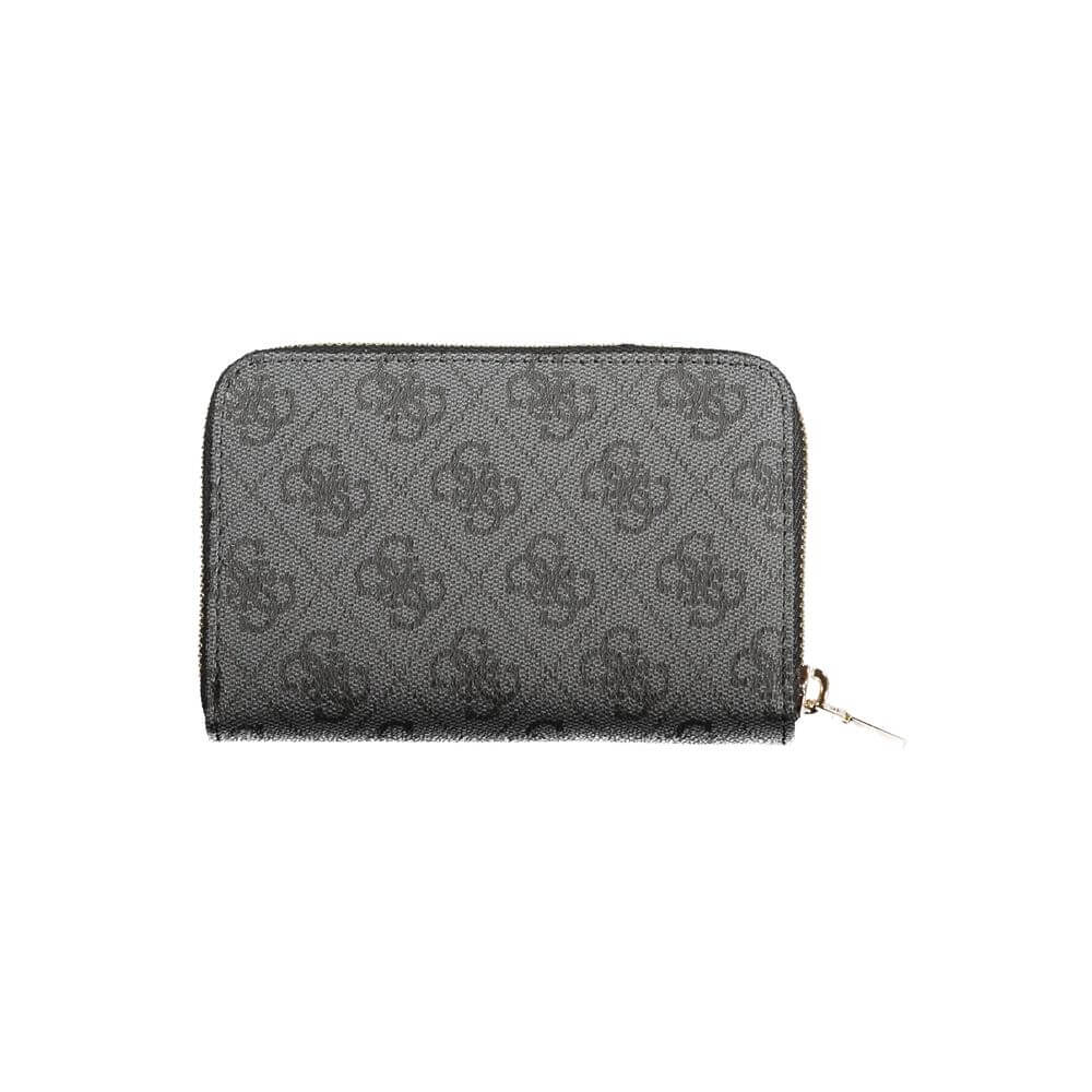 Guess Jeans Black Polyethylene Women Wallet with embossed logo and zip closure, stylish and functional accessory for modern fashionistas.