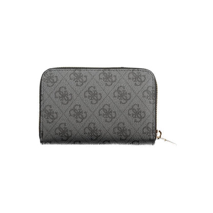 Guess Jeans Black Polyethylene Women Wallet with embossed logo and zip closure, stylish and functional accessory for modern fashionistas.