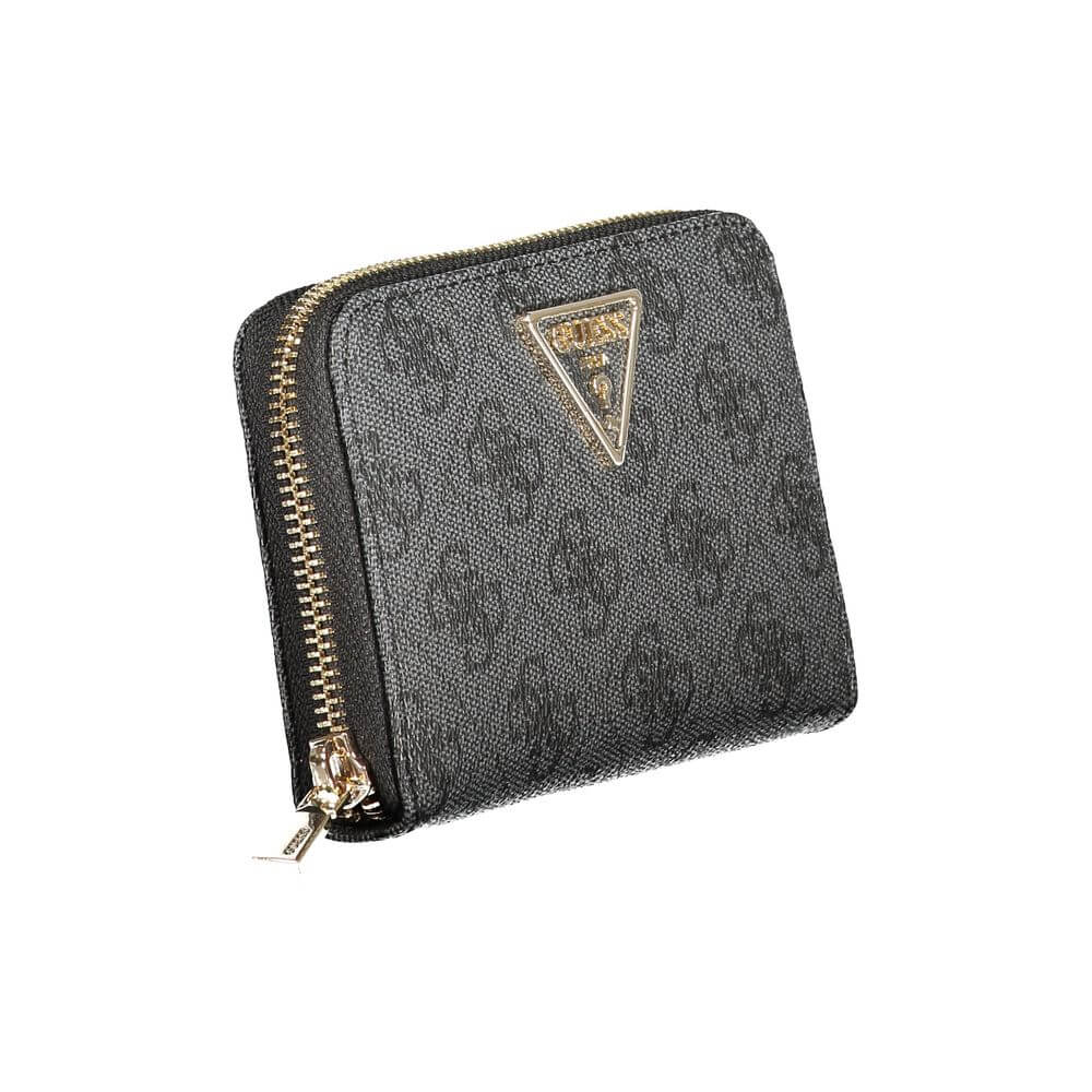 Sleek Guess Jeans Black Polyethylene Women Wallet showcasing a zippy design and iconic logo, perfect for style and functionality enthusiasts.