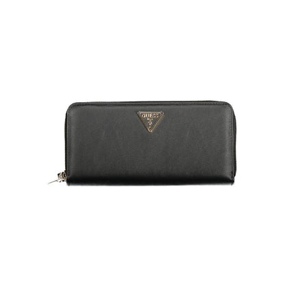 Guess Jeans Black Polyethylene Women Wallet with logo on front, showcasing sleek design and durable material