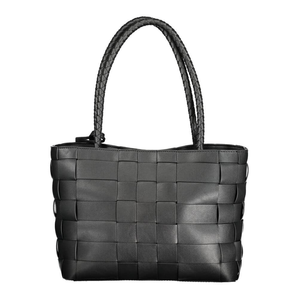 Guess Jeans Black Polyethylene Women Handbag with woven design and two handles, perfect for stylish and practical use.