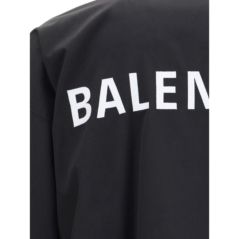 Balenciaga Black Polyester Shell Jacket with logo embroidery, close-up of back detail.