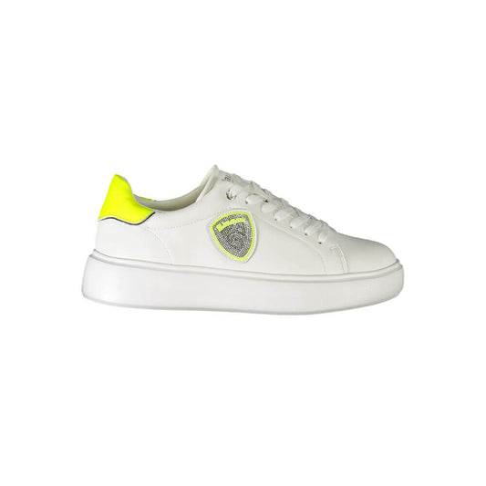 Blauer White Polyester Sneaker with contrast details, logo application, and laces. Ideal sports footwear for style and comfort.