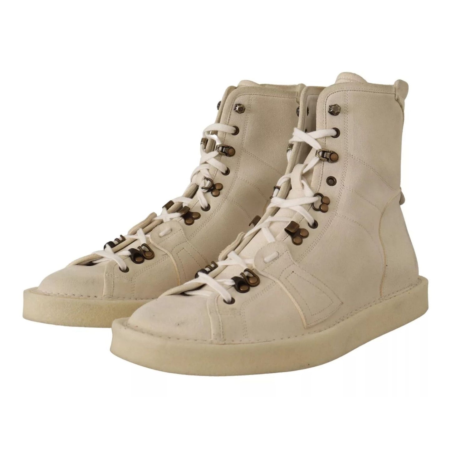 Dolce & Gabbana White Leather Lace Up Mens Boots MV4384-44