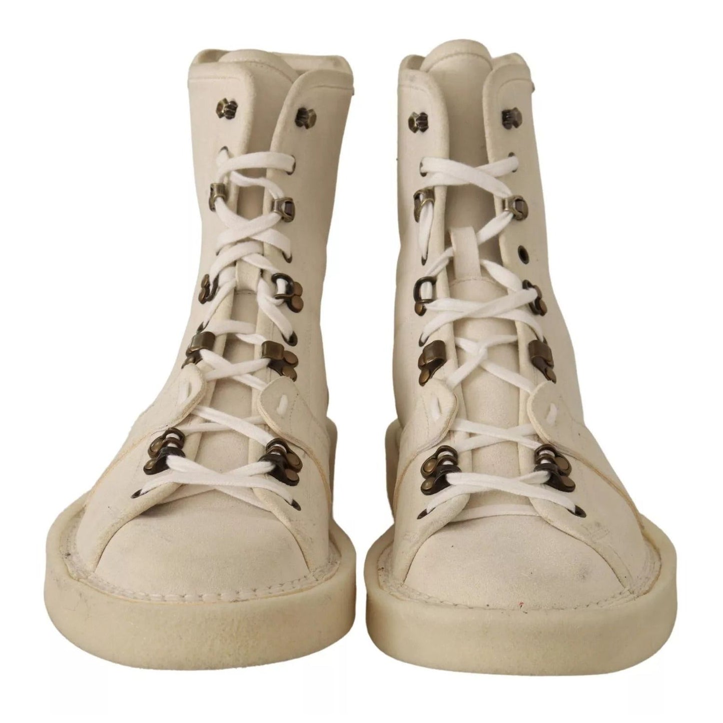 Dolce & Gabbana White Leather Lace Up Mens Boots MV4384-44