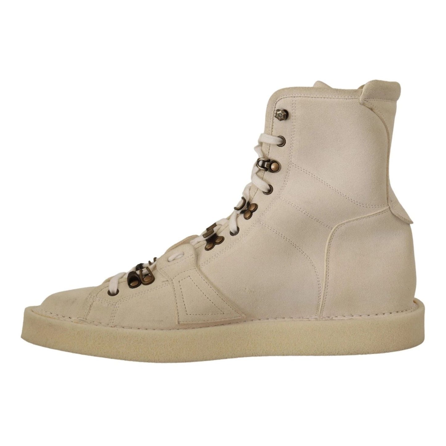 Dolce & Gabbana White Leather Lace Up Mens Boots MV4384-44