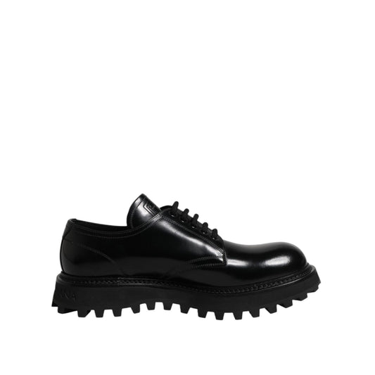 Dolce & Gabbana Black Leather Lace Up Trekking Dress Shoes