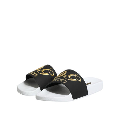 Dolce & Gabbana White Black Leather Sandals Beachwear Shoes