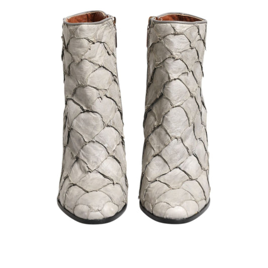 Dolce & Gabbana Off White Leather Heels Ankle Boots Shoes LA12640-39