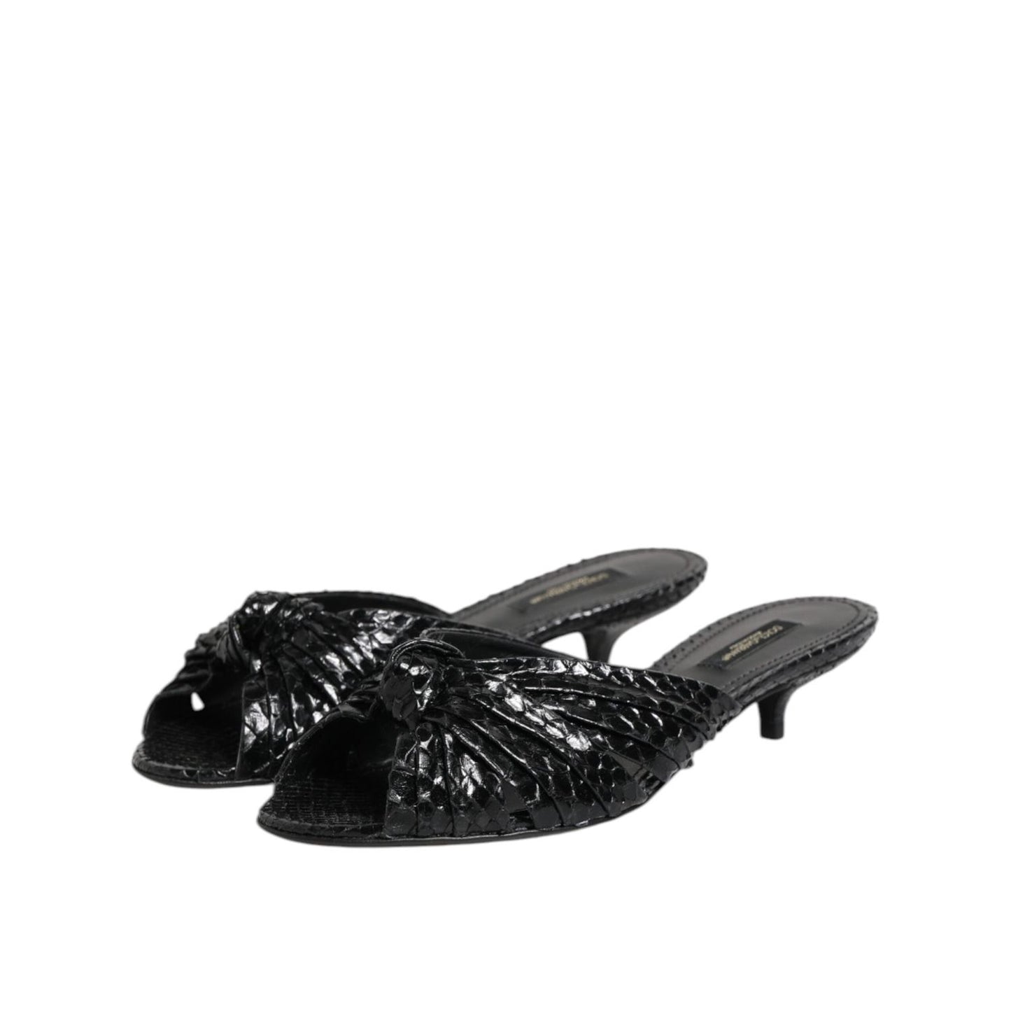 Dolce & Gabbana Black Leather Heels Slides Sandals Shoes LA11468-38
