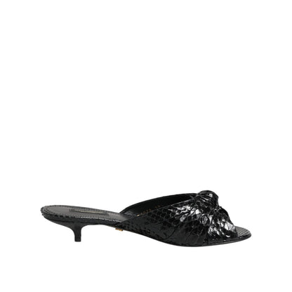 Dolce & Gabbana Black Leather Heels Slides Sandals Shoes