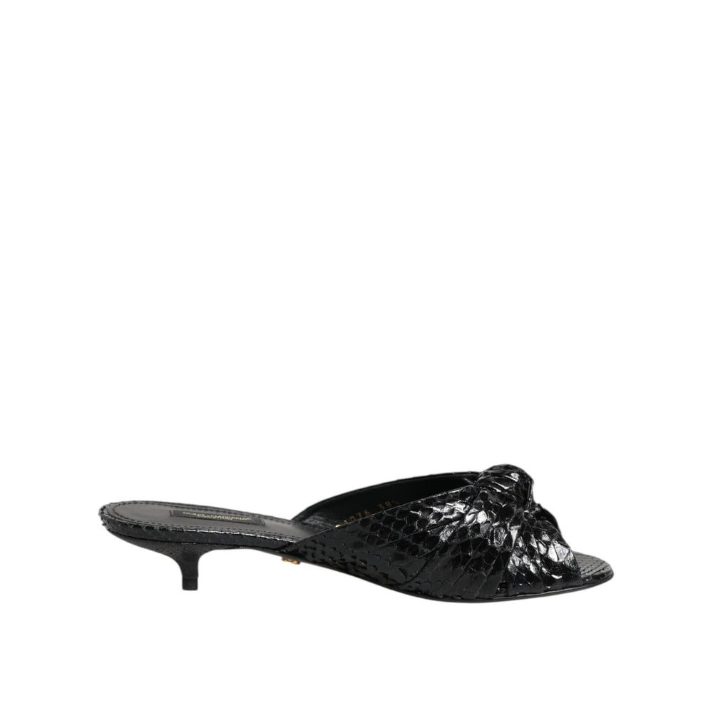 Dolce & Gabbana Black Leather Heels Slides Sandals Shoes LA11468-38