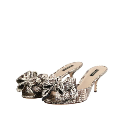 Dolce & Gabbana Multicolor Keira Bow Leather Peep Toe Mules Shoes