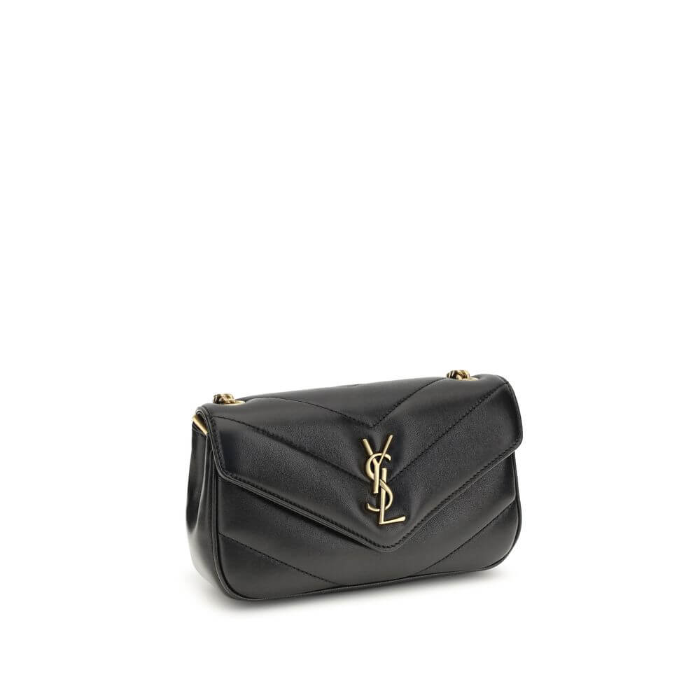 Saint Laurent Black Lamb Ovis Aries Aries Shoulder Bag with quilted design and YSL logo
