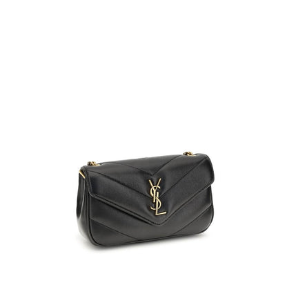 Saint Laurent Black Lamb Ovis Aries Aries Shoulder Bag with quilted design and YSL logo