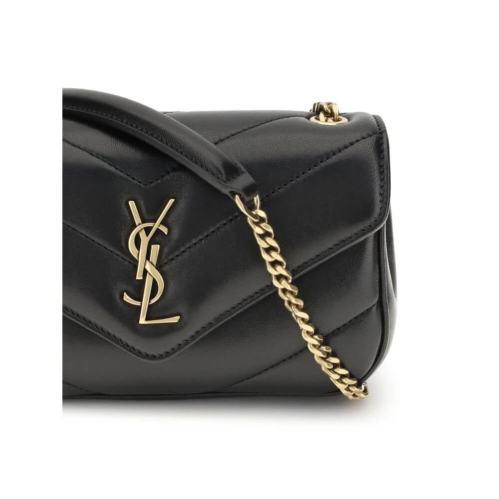 Saint Laurent Black Lamb Ovis Aries Aries Shoulder Bag with YSL logo and quilted leather design.