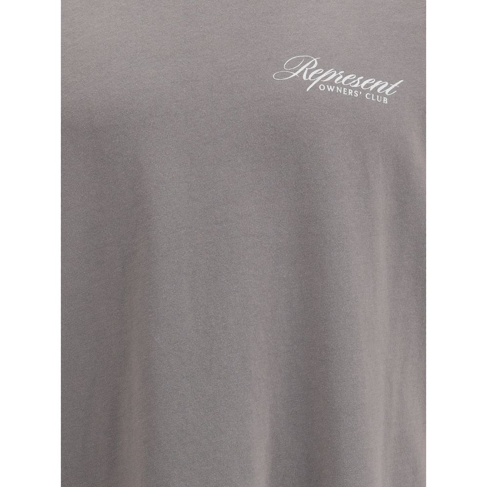 Represent Gray Cotton Sweatshirt with ribbed crew neck and iconic monogram, featuring minimalist style, made in Portugal.