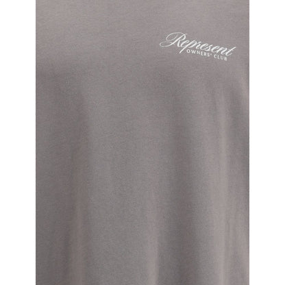 Represent Gray Cotton Sweatshirt with ribbed crew neck and iconic monogram, featuring minimalist style, made in Portugal.