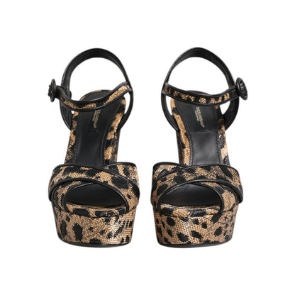 Dolce & Gabbana Brown Leopard Wedges Ankle Strap Sandals Shoes Dolce & Gabbana