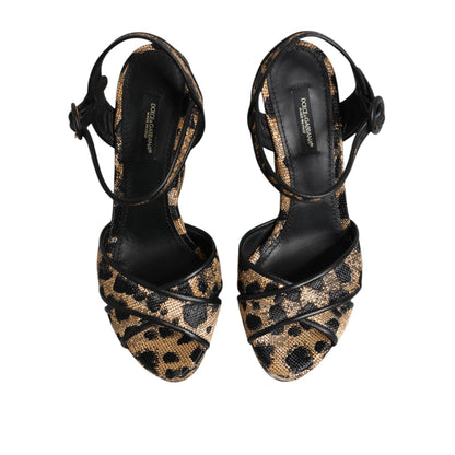 Dolce & Gabbana Brown Leopard Wedges Ankle Strap Sandals Shoes Dolce & Gabbana