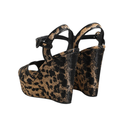 Dolce & Gabbana Brown Leopard Wedges Ankle Strap Sandals Shoes Dolce & Gabbana