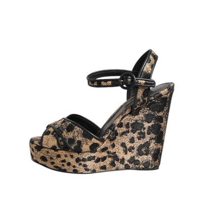 Dolce & Gabbana Brown Leopard Wedges Ankle Strap Sandals Shoes Dolce & Gabbana