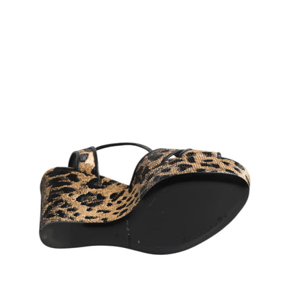 Dolce & Gabbana Brown Leopard Wedges Ankle Strap Sandals Shoes Dolce & Gabbana