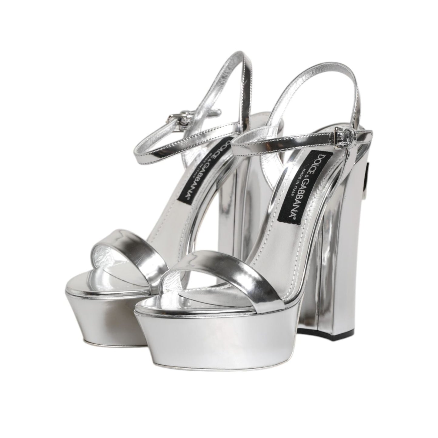 Dolce & Gabbana Silver Leather Platform Keira Sandals Shoes