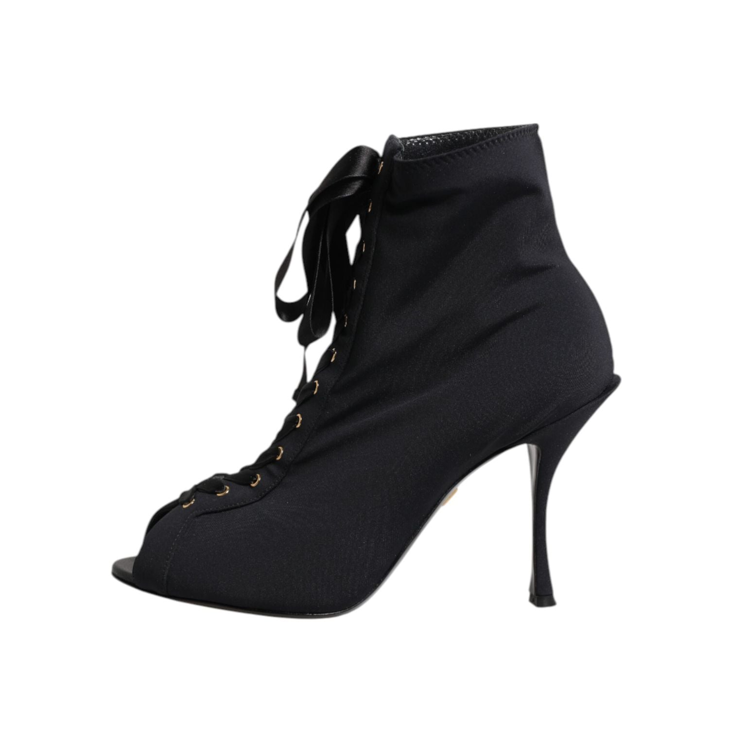 Dolce & Gabbana Black Stiletto Heels Lace Up Boots Shoes