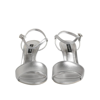 Dolce & Gabbana Silver Leather DG Heels Keira Sandals Shoes