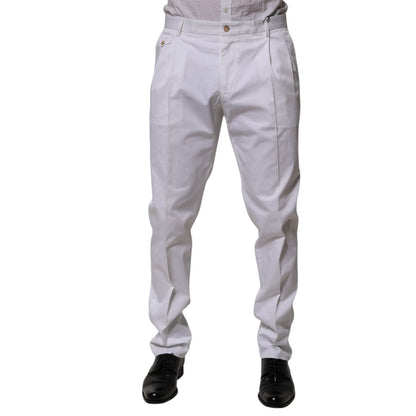 Dolce & Gabbana White Cotton Dress Slim Formal Trouser Pants Dolce & Gabbana
