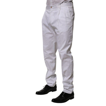 Dolce & Gabbana White Cotton Dress Slim Formal Trouser Pants Dolce & Gabbana
