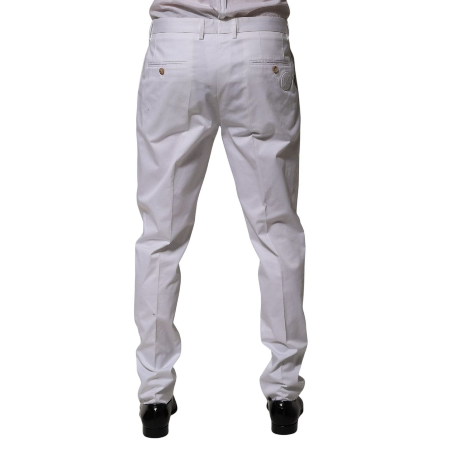 Dolce & Gabbana White Cotton Dress Slim Formal Trouser Pants Dolce & Gabbana
