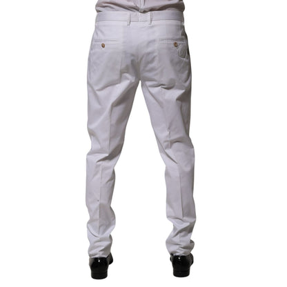 Dolce & Gabbana White Cotton Dress Slim Formal Trouser Pants Dolce & Gabbana