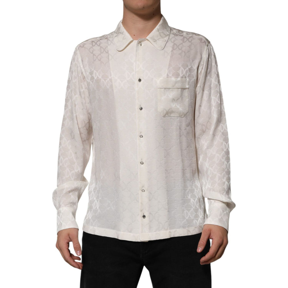 Dolce & Gabbana White Silk DG Logo Print Long Sleeves Shirt TSH90639-39