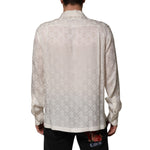 Dolce & Gabbana White Silk DG Logo Print Long Sleeves Shirt TSH90639-39