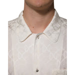 Dolce & Gabbana White Silk DG Logo Print Long Sleeves Shirt TSH90639-39