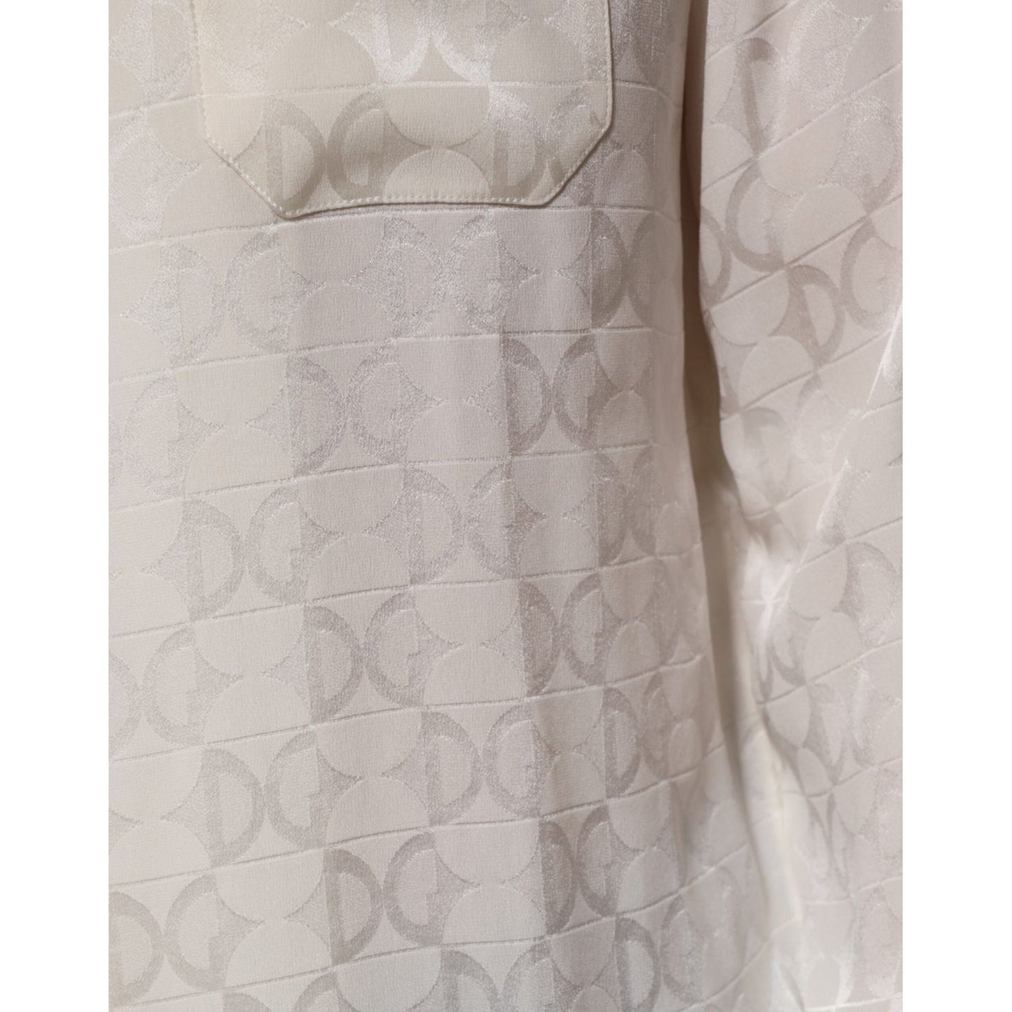 Dolce & Gabbana White Silk DG Logo Print Long Sleeves Shirt TSH90639-39