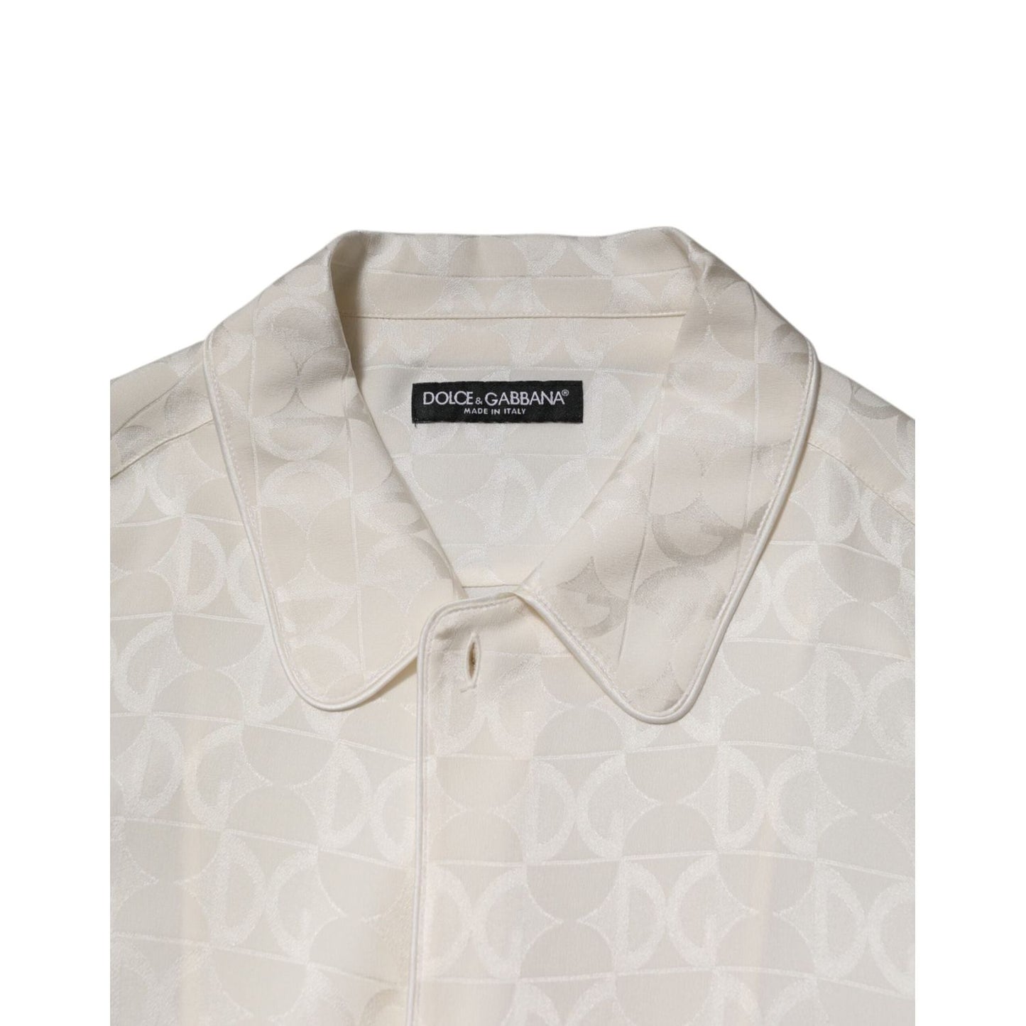 Dolce & Gabbana White Silk DG Logo Print Long Sleeves Shirt TSH90639-39