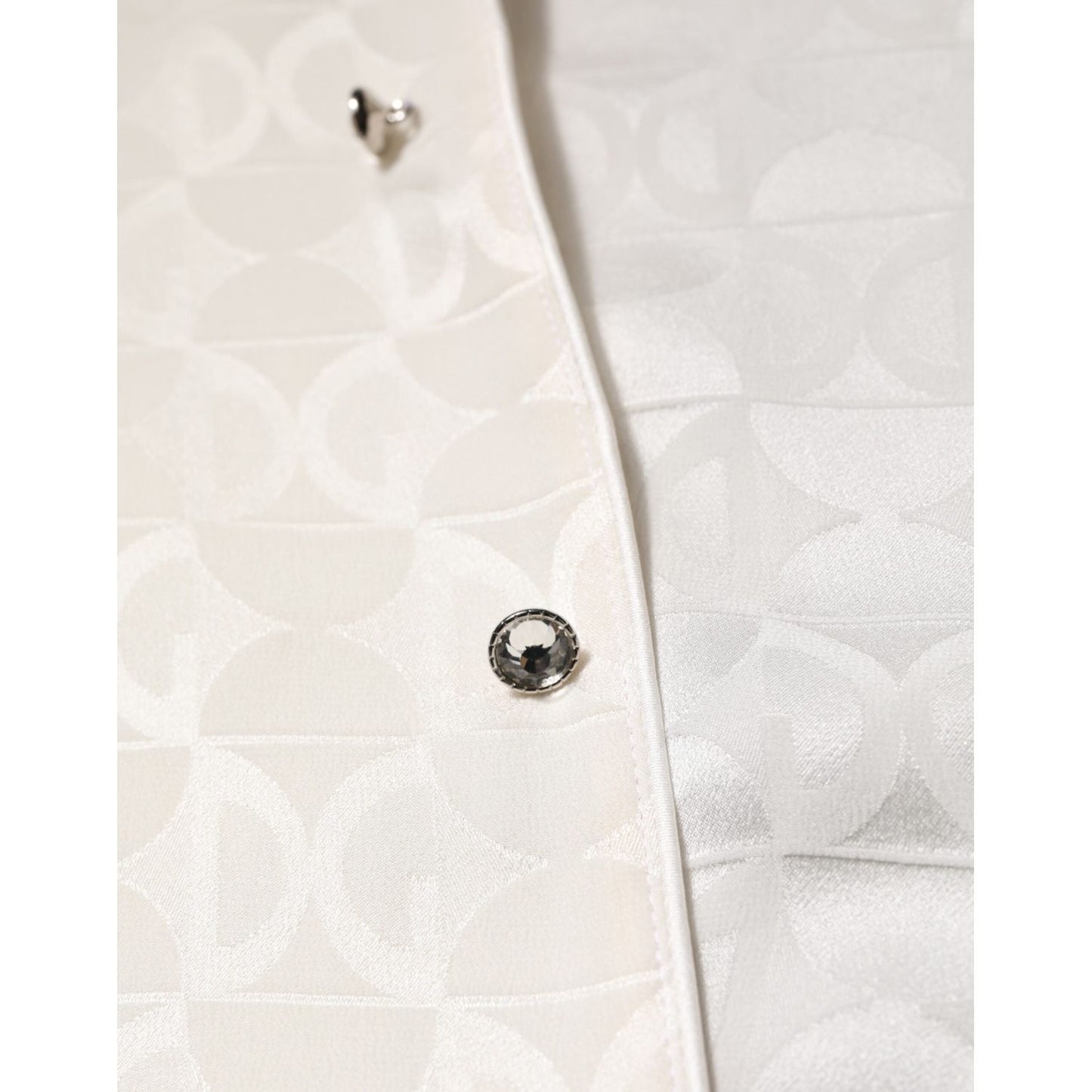 Dolce & Gabbana White Silk DG Logo Print Long Sleeves Shirt TSH90639-39
