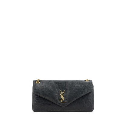 Saint Laurent Black Lamb Ovis Aries Aries Shoulder Bag with iconic YSL logo and grained leather design.