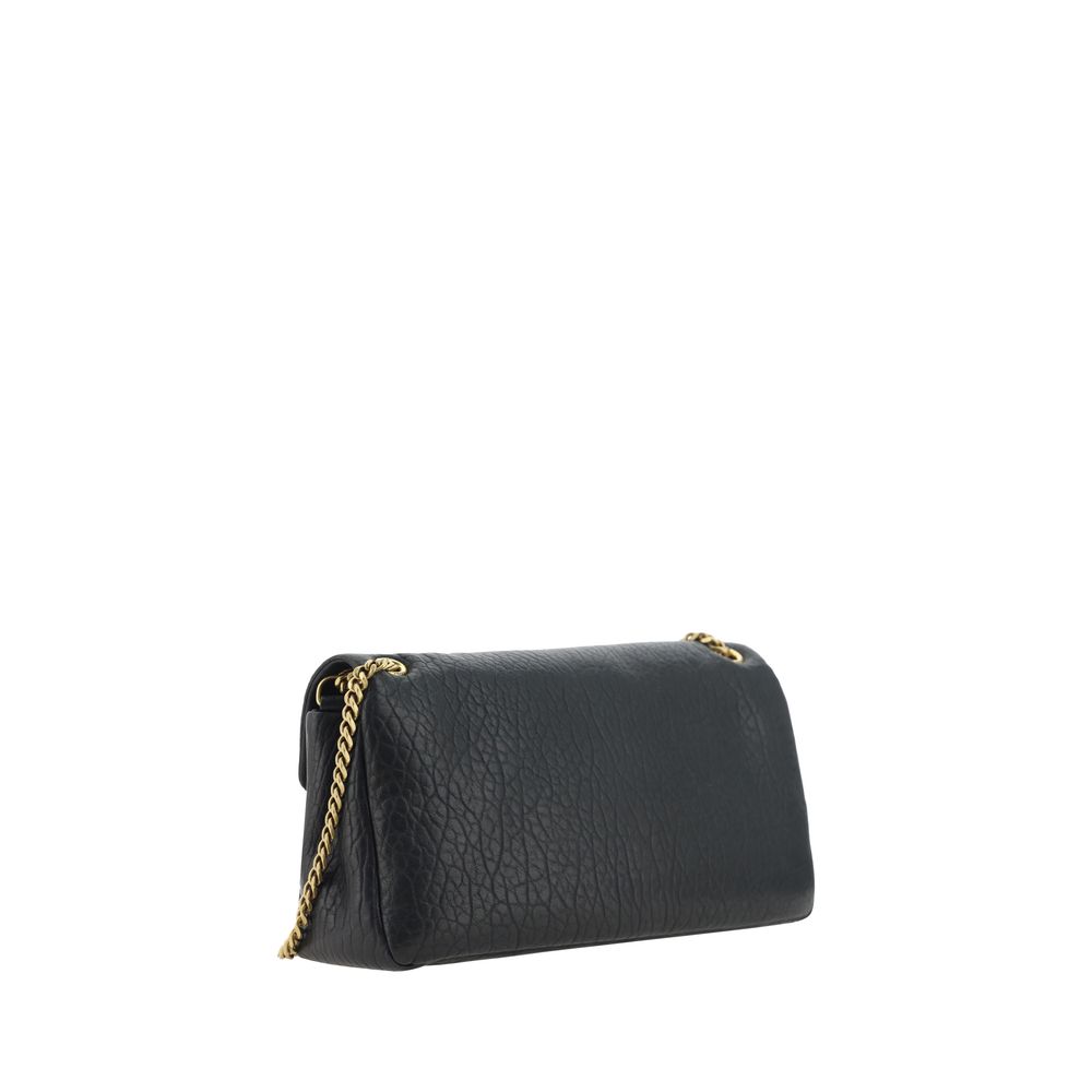 Back view of Saint Laurent Black Lamb Ovis Aries Aries Shoulder Bag with chain handle.