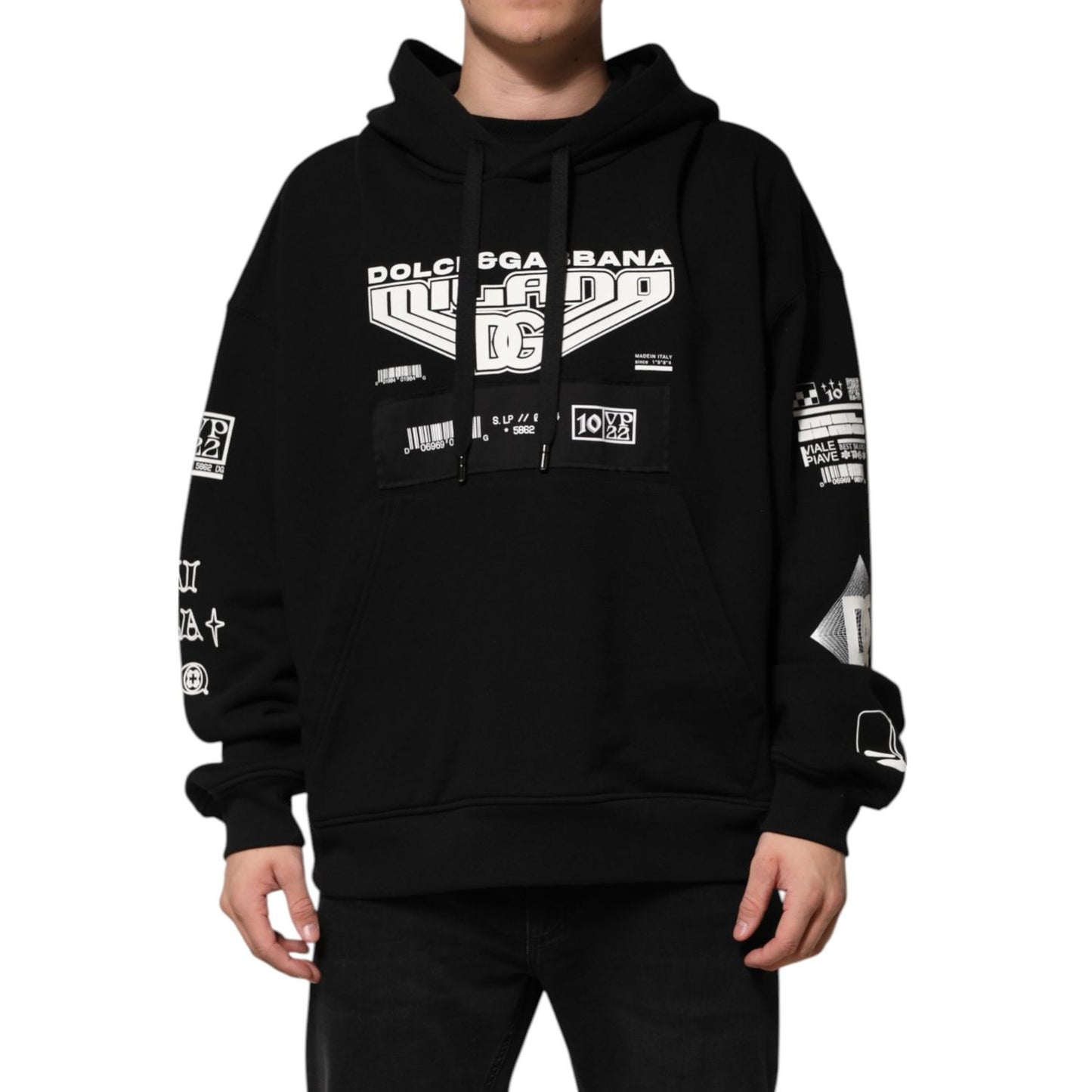 Dolce & Gabbana Black Cotton DG Milano Logo Print Hoodie Sweater Dolce & Gabbana