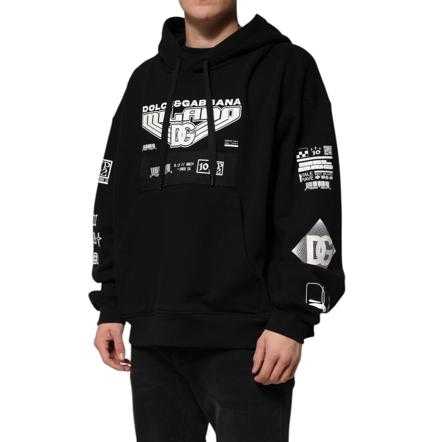 Dolce & Gabbana Black Cotton DG Milano Logo Print Hoodie Sweater Dolce & Gabbana